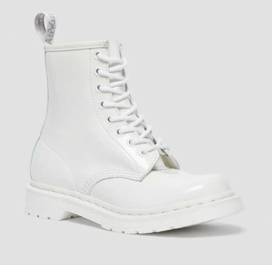 1460 Mono White Patent Leather Lace Up Boots