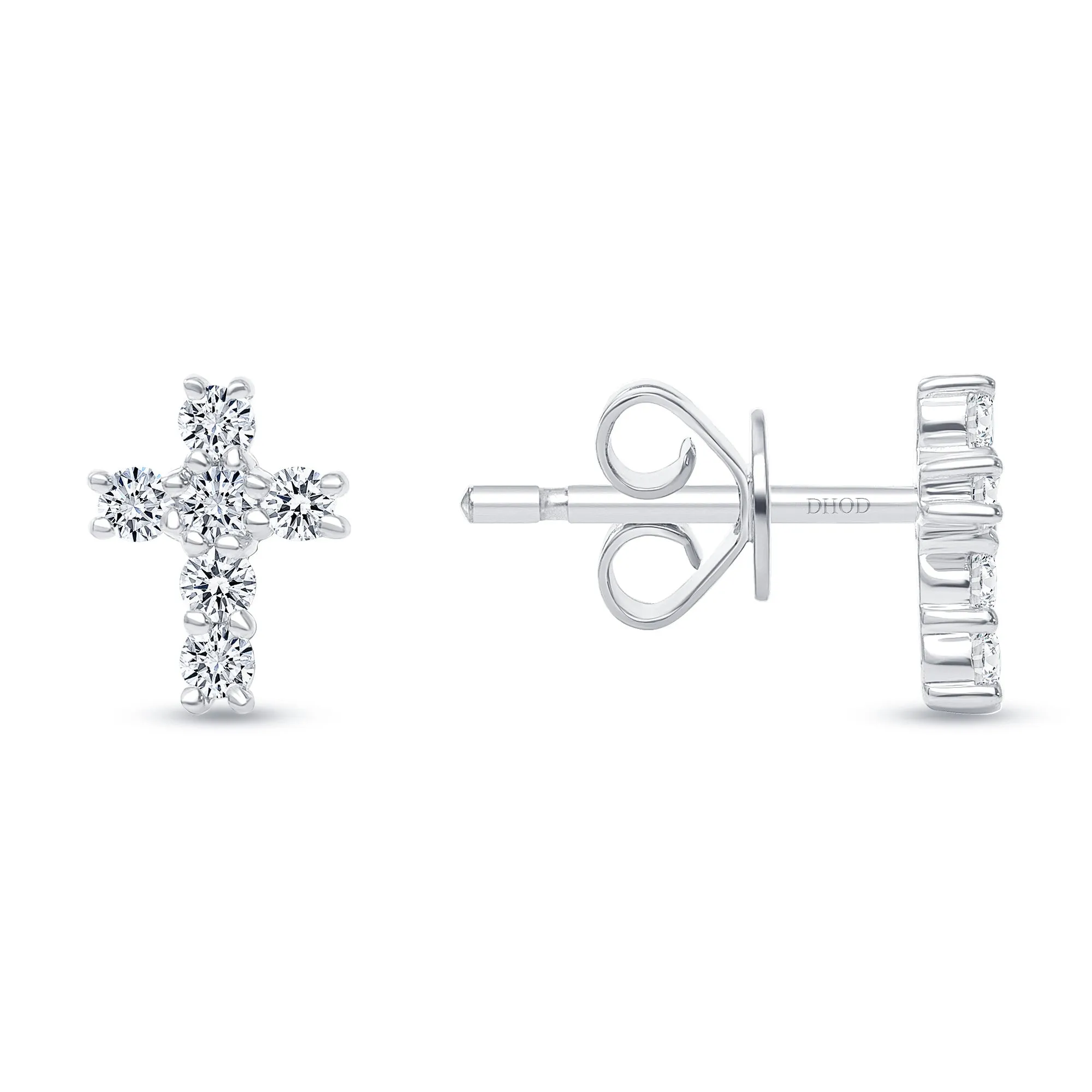 14K Gold Diamond Cross Studs