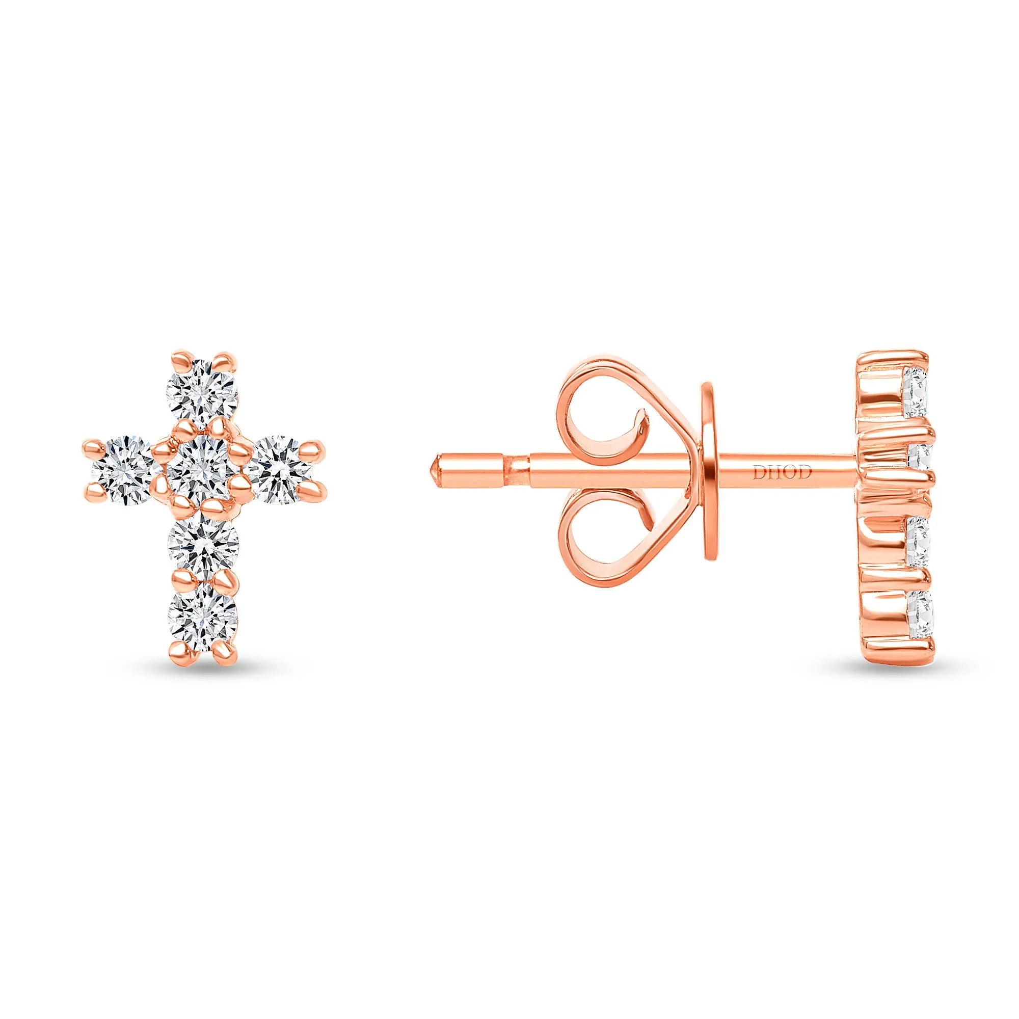 14K Gold Diamond Cross Studs