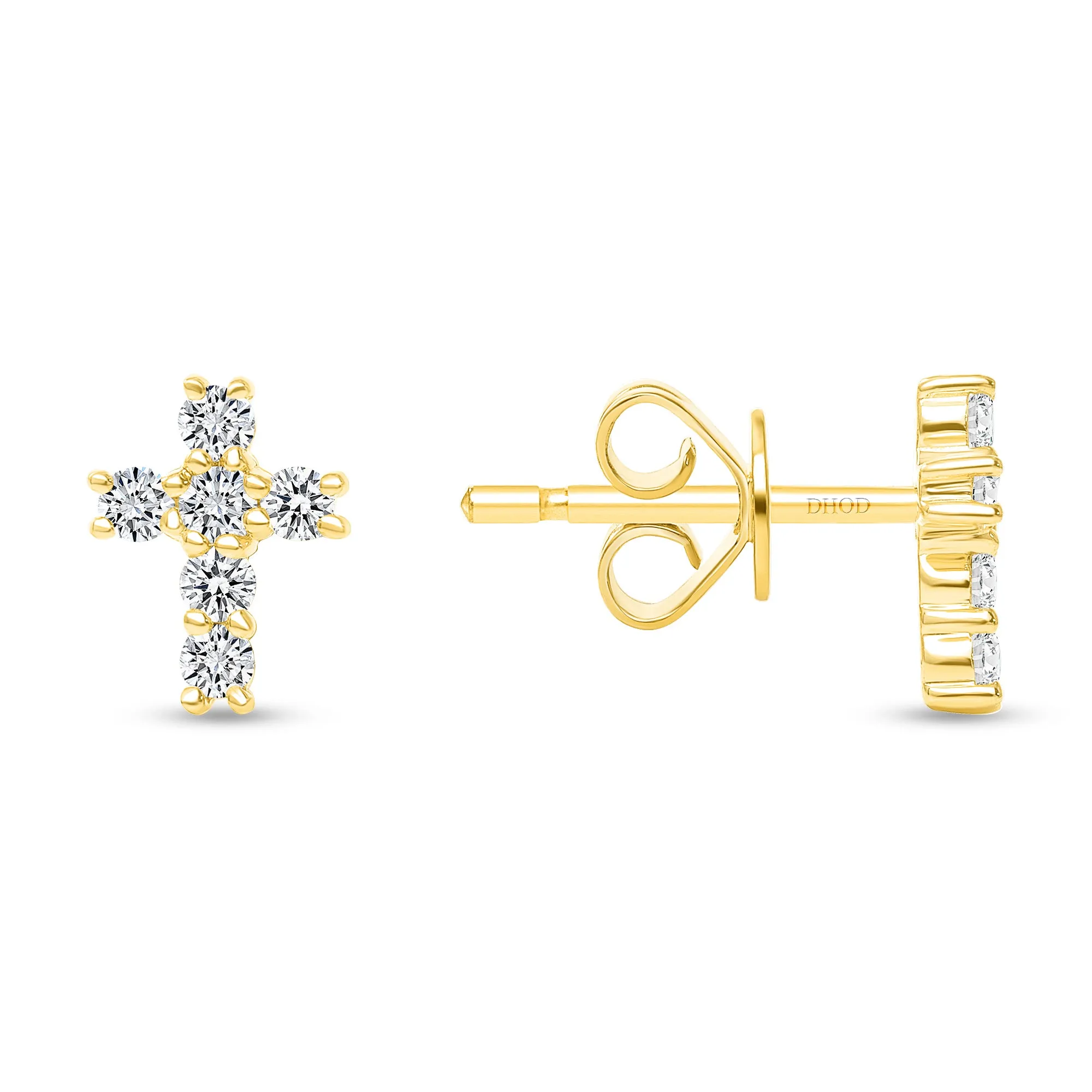 14K Gold Diamond Cross Studs