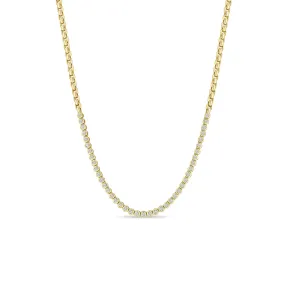 14k Small Diamond Bezel Tennis Segment Box Chain Necklace