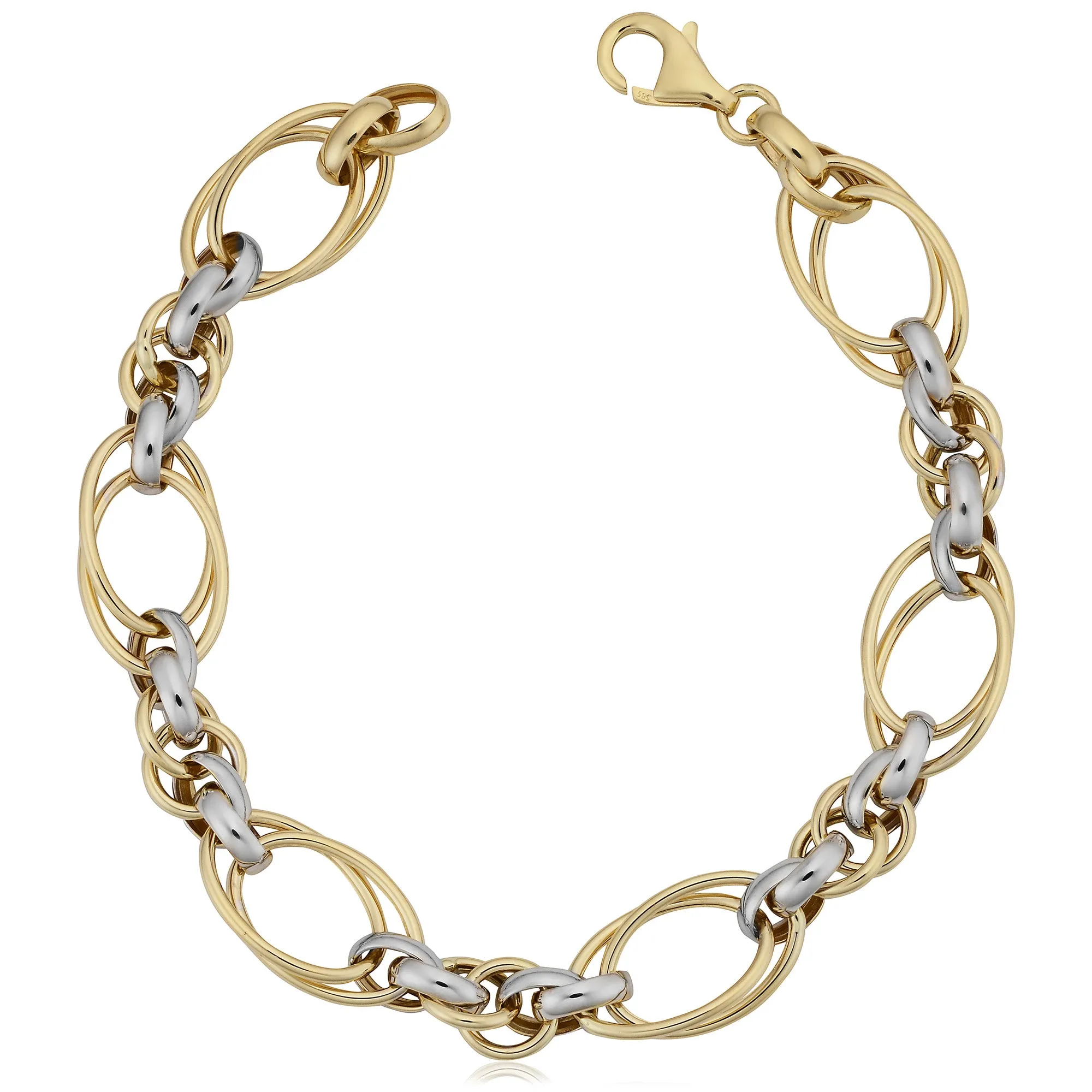 14k Two Tone Gold Double Oval Link Womens Bracelet, 7.5