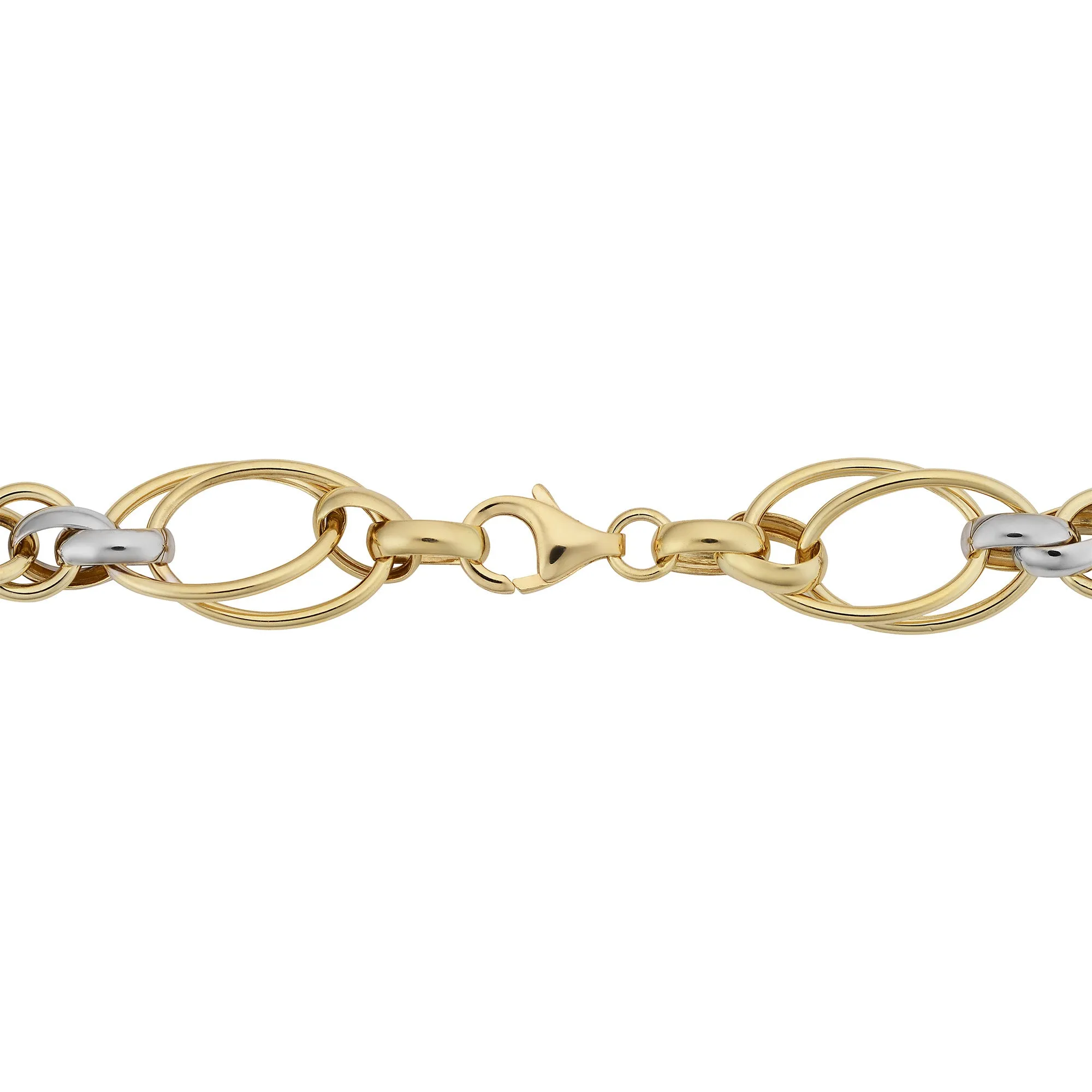 14k Two Tone Gold Double Oval Link Womens Bracelet, 7.5