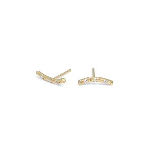 18K Short Diamond Bar Studs