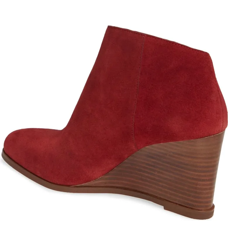 1.State Kaleb Wedge Womens Anke Bootie Rosso Red Suede Low Cut Wedge Booties