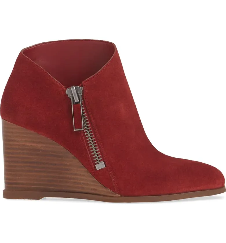 1.State Kaleb Wedge Womens Anke Bootie Rosso Red Suede Low Cut Wedge Booties