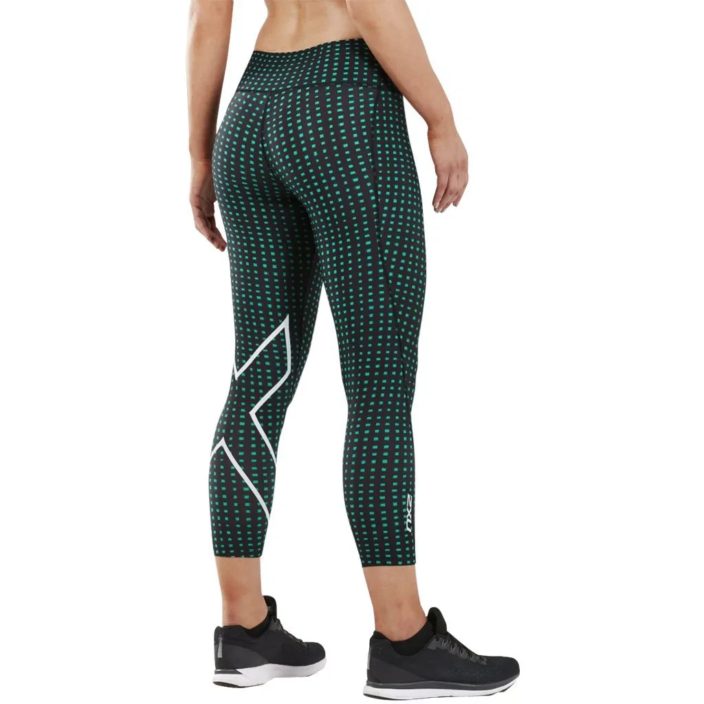 2XU Print Mid-Rise Comp 7/8 Tights Golf Green Urban Grid / White