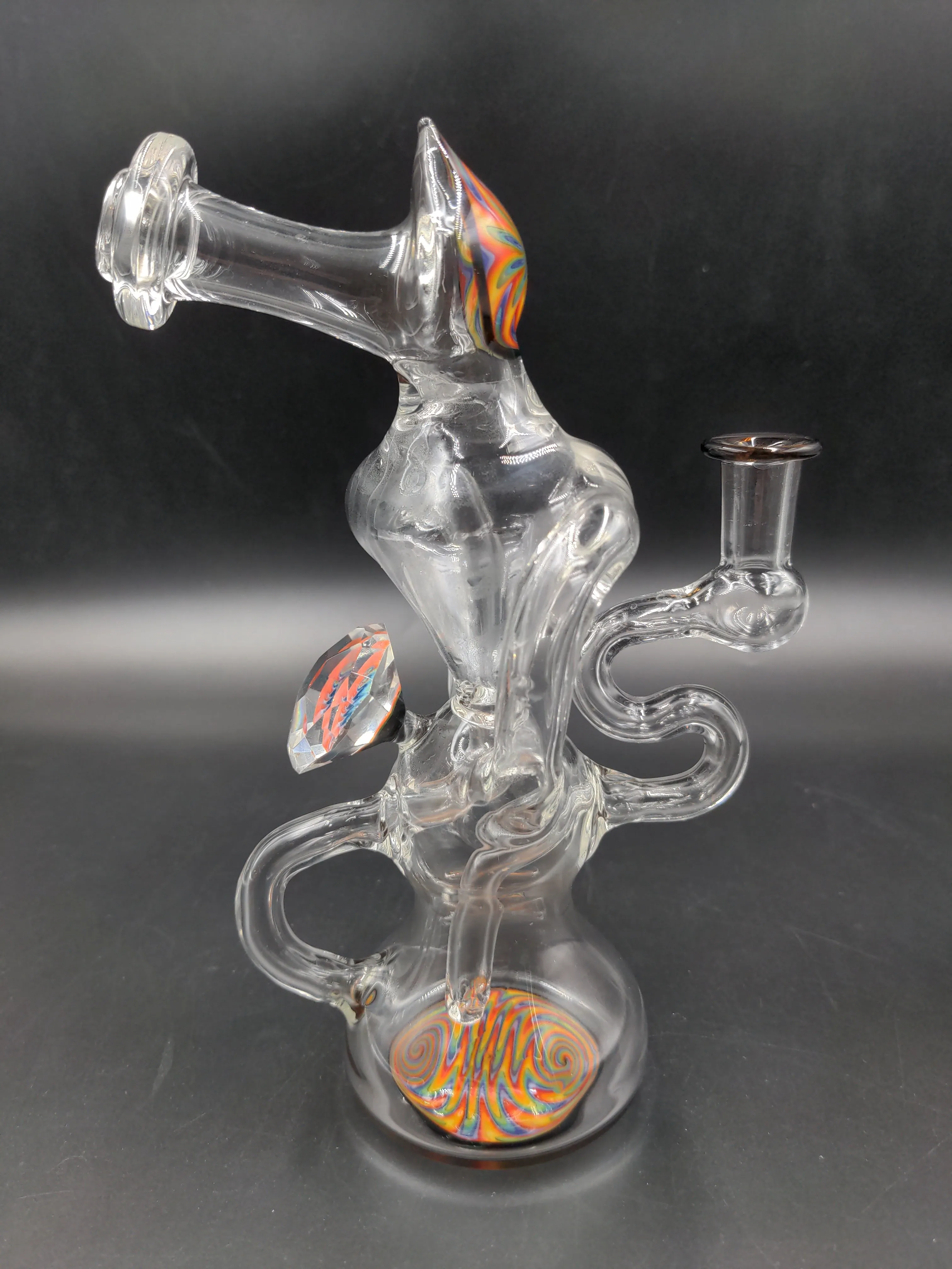 8 Wig Wag Recycler w/ Diamond Button - by SlynxGlass