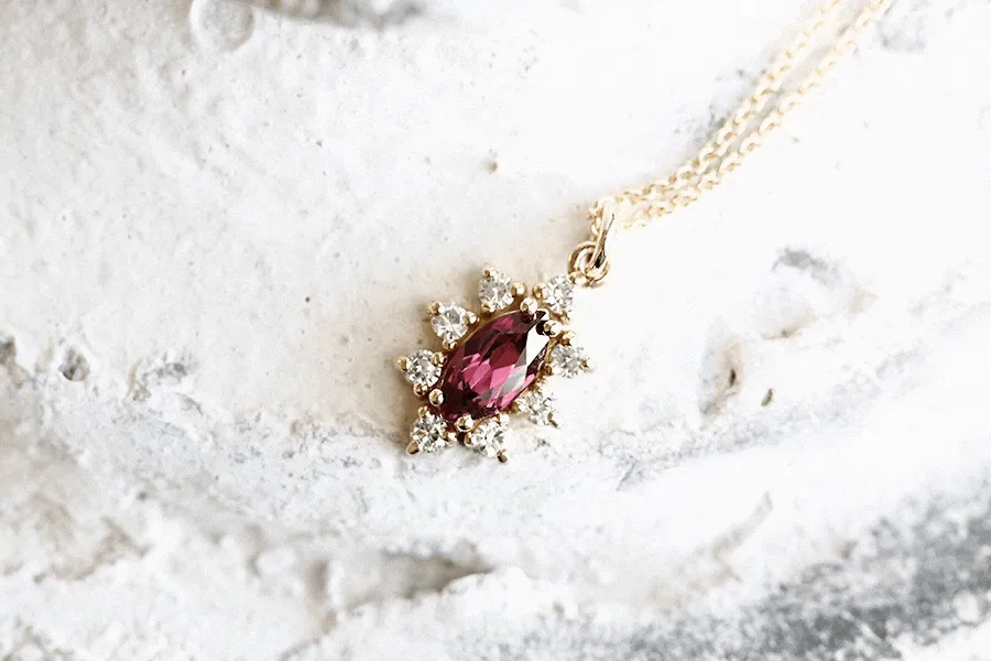 Aura Marquise Garnet Halo Necklace