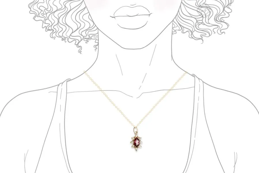 Aura Marquise Garnet Halo Necklace