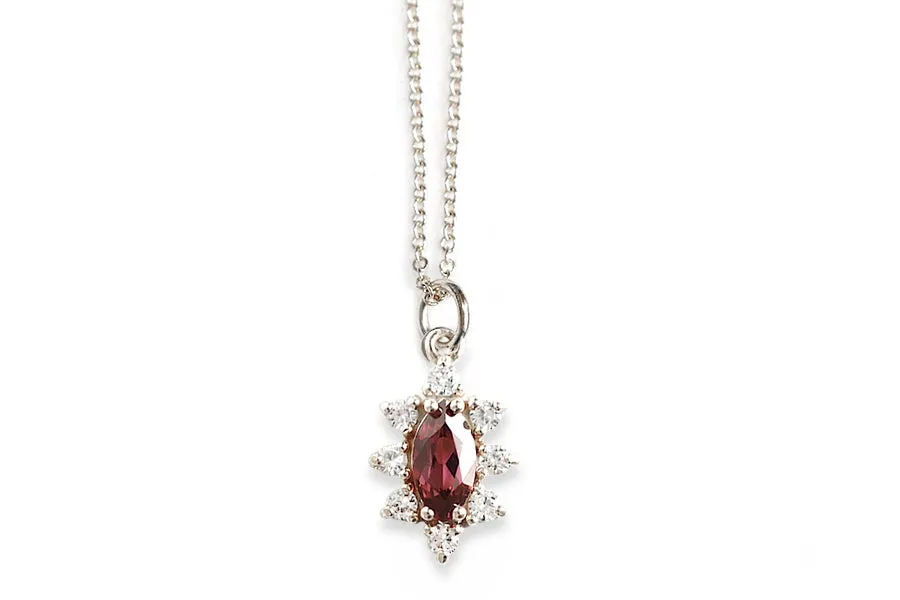 Aura Marquise Garnet Halo Necklace