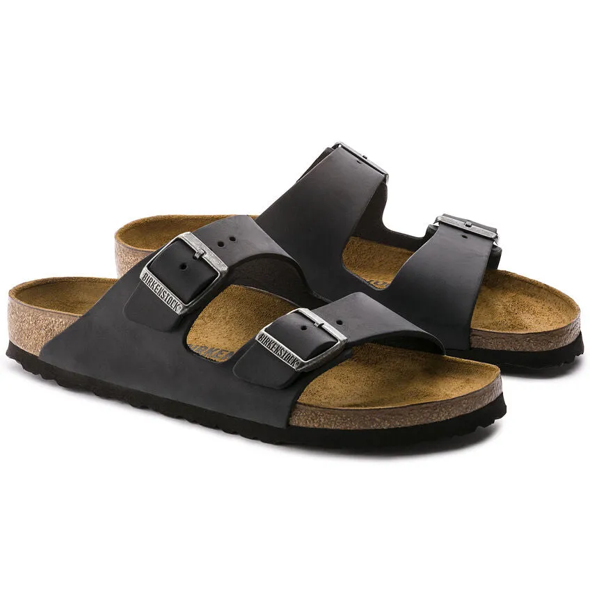 Birkenstock UNISEX Arizona Oiled Leather (Black - Regular Fit)