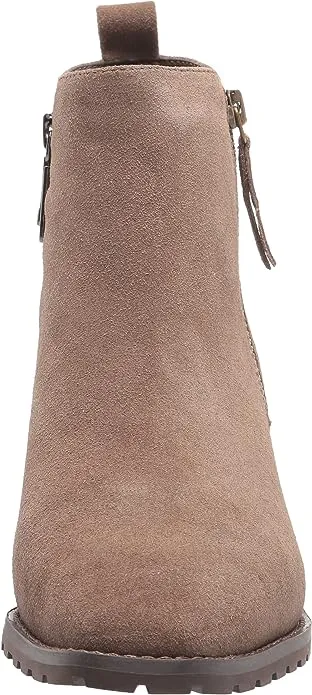 Blondo Samara Dark Taupe Almond Toe Pull On Double Zipper Block Heel Ankle Boots