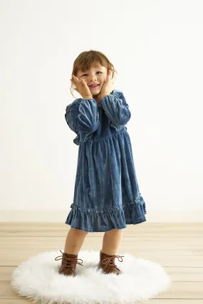 Blue ruffle velvet dress