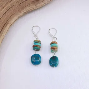 Blue Water - Chrysocolla and Turquoise Silver Earrings