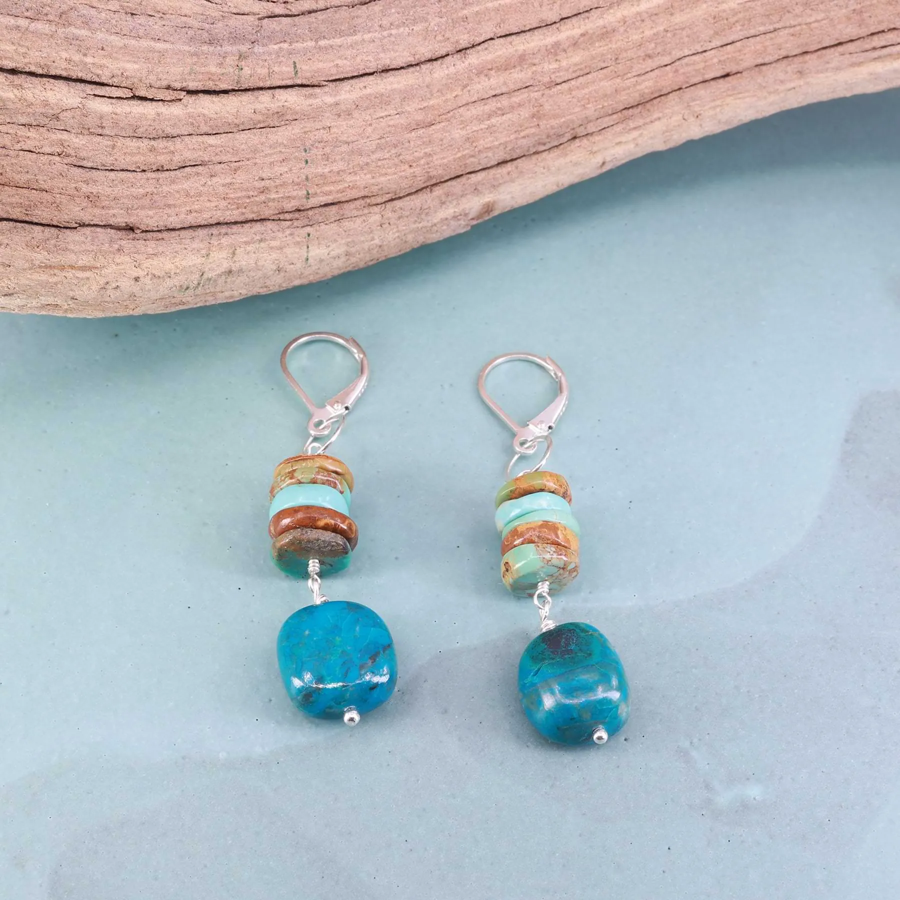 Blue Water - Chrysocolla and Turquoise Silver Earrings