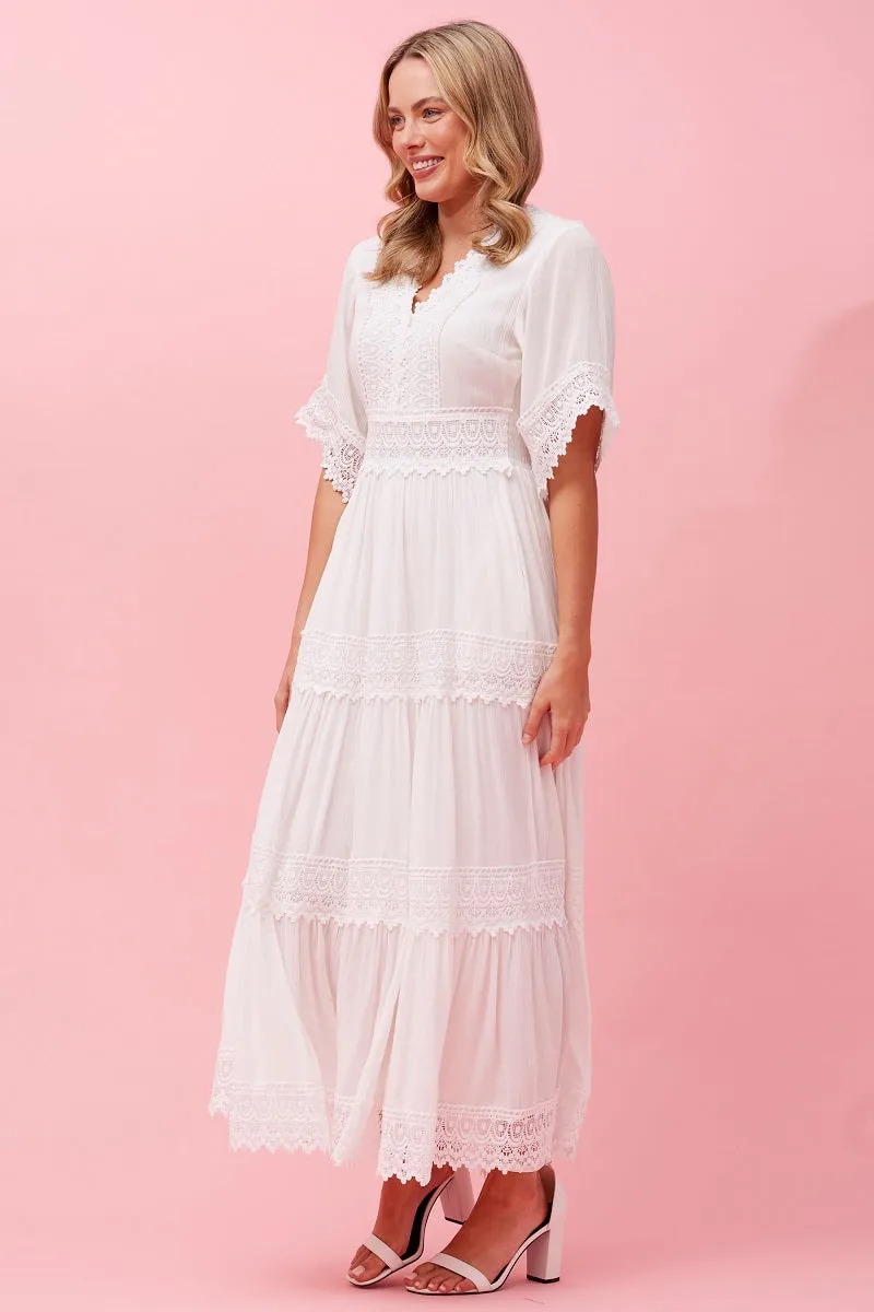 Boho Lace Trim Maxi White