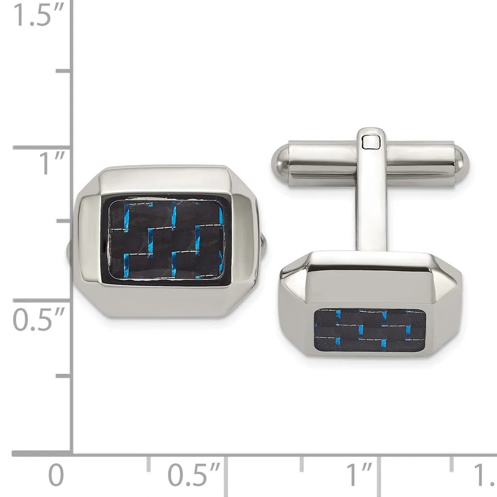 Chisel Stainless Steel Polished with Black and Blue Carbon Fiber Inlay Cuff Links