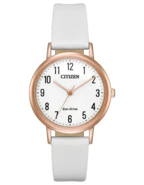 Citizen Womens Eco-Drive Chandler - White Dial - Leather Strap - Rose Gold-Tone