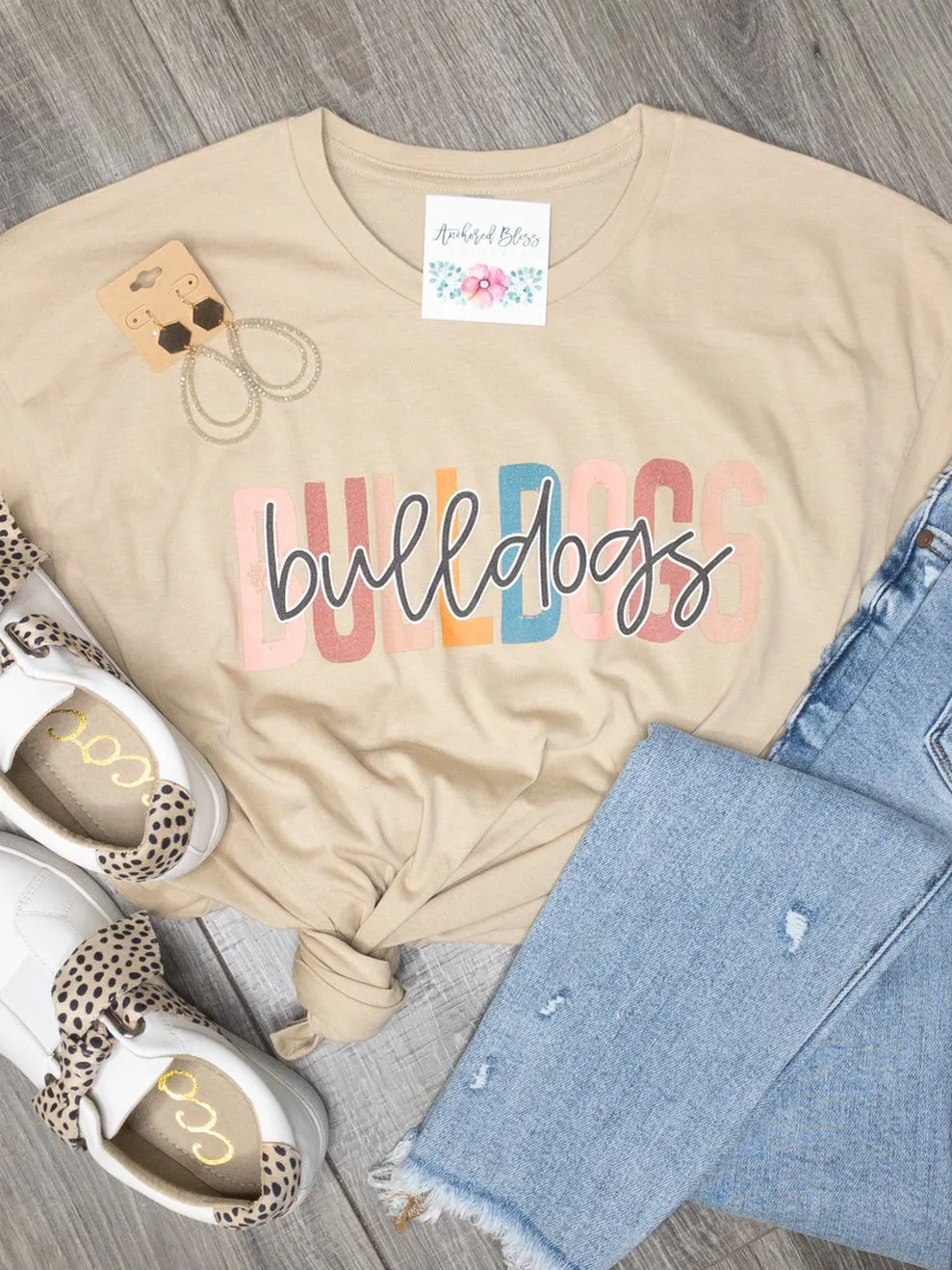 Colorful Bulldogs Script Graphic Tee