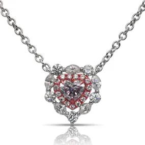 COUR HALO HEART SHAPE FANCY PINK DIAMOND PENDANT 18K ROSE WHITE GOLD 18 INCH CHAIN GIA CERTIFIED 0.31 CT BY MIKE NEKTA