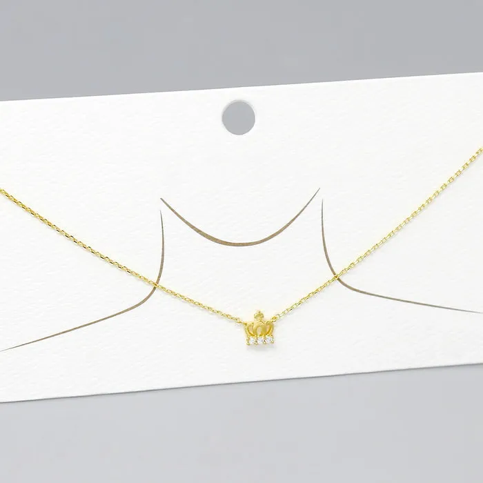 Crown CZ Pave Pendant Gold Dipped Short Necklace