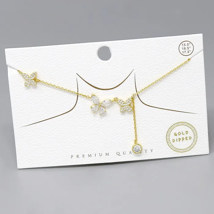 CZ Pave Butterfly Station Gold Dipped Necklace