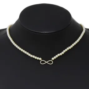 CZ Pave Infinity Pendant Pearl Beaded Short Necklace