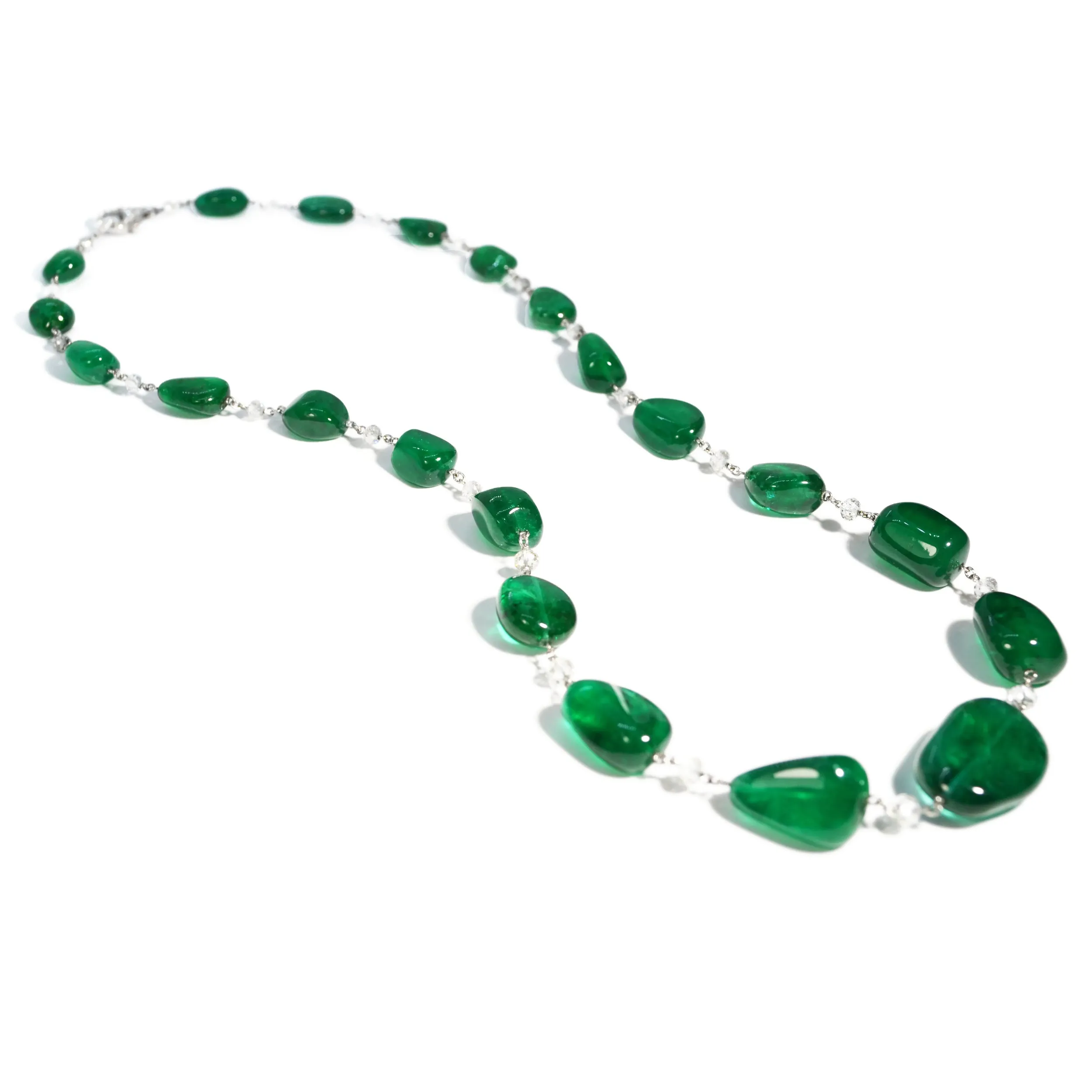 Eclat Jewels - One of a Kind Necklace with Emeralds and Diamonds, Platinum