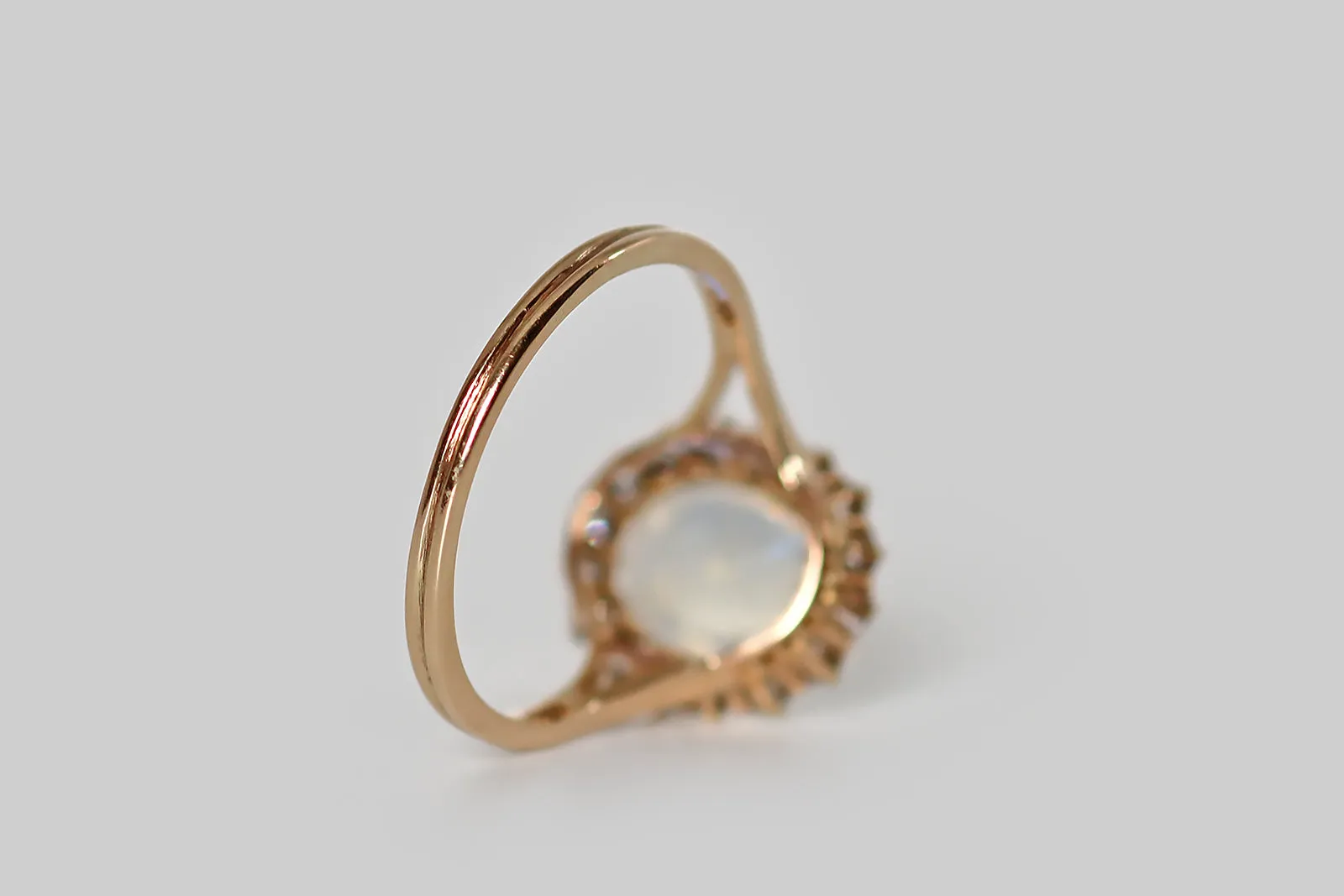 Edwardian Blue Flash Moonstone Halo Ring