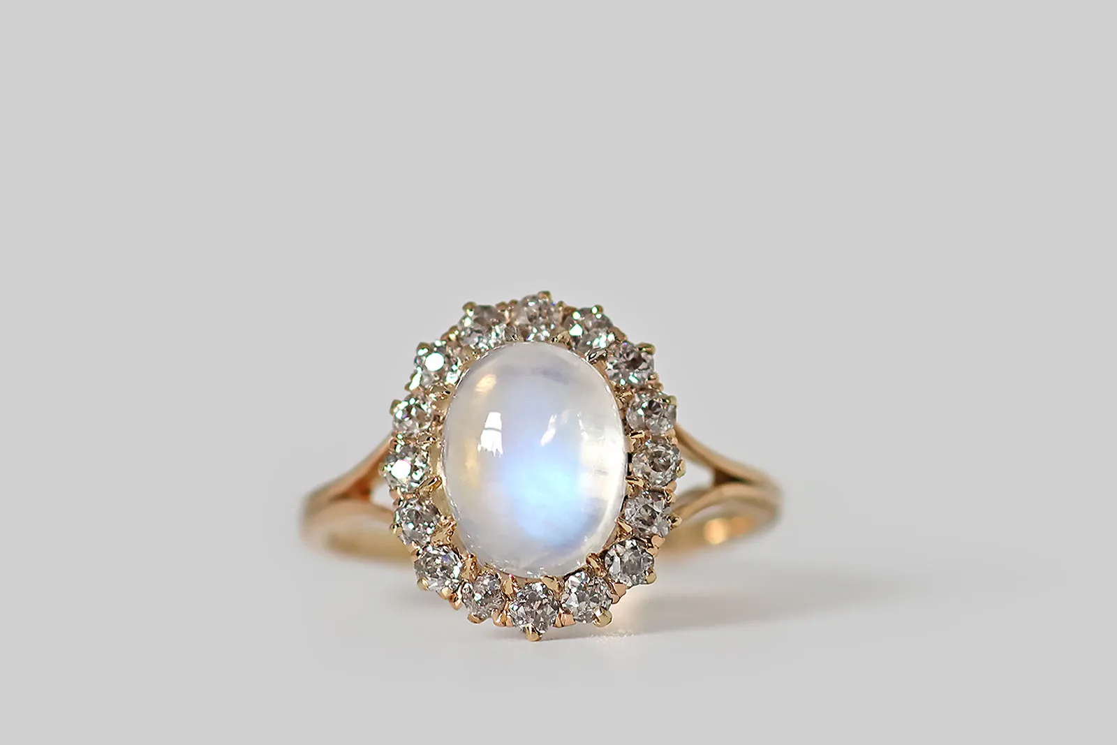 Edwardian Blue Flash Moonstone Halo Ring