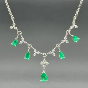 Estate 14K W Gold 1.10ctw Emerald & 0.34ctw H/SI2 Diamond Necklace