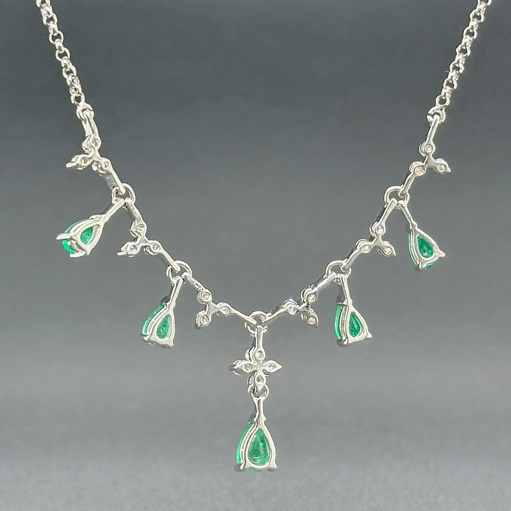 Estate 14K W Gold 1.10ctw Emerald & 0.34ctw H/SI2 Diamond Necklace