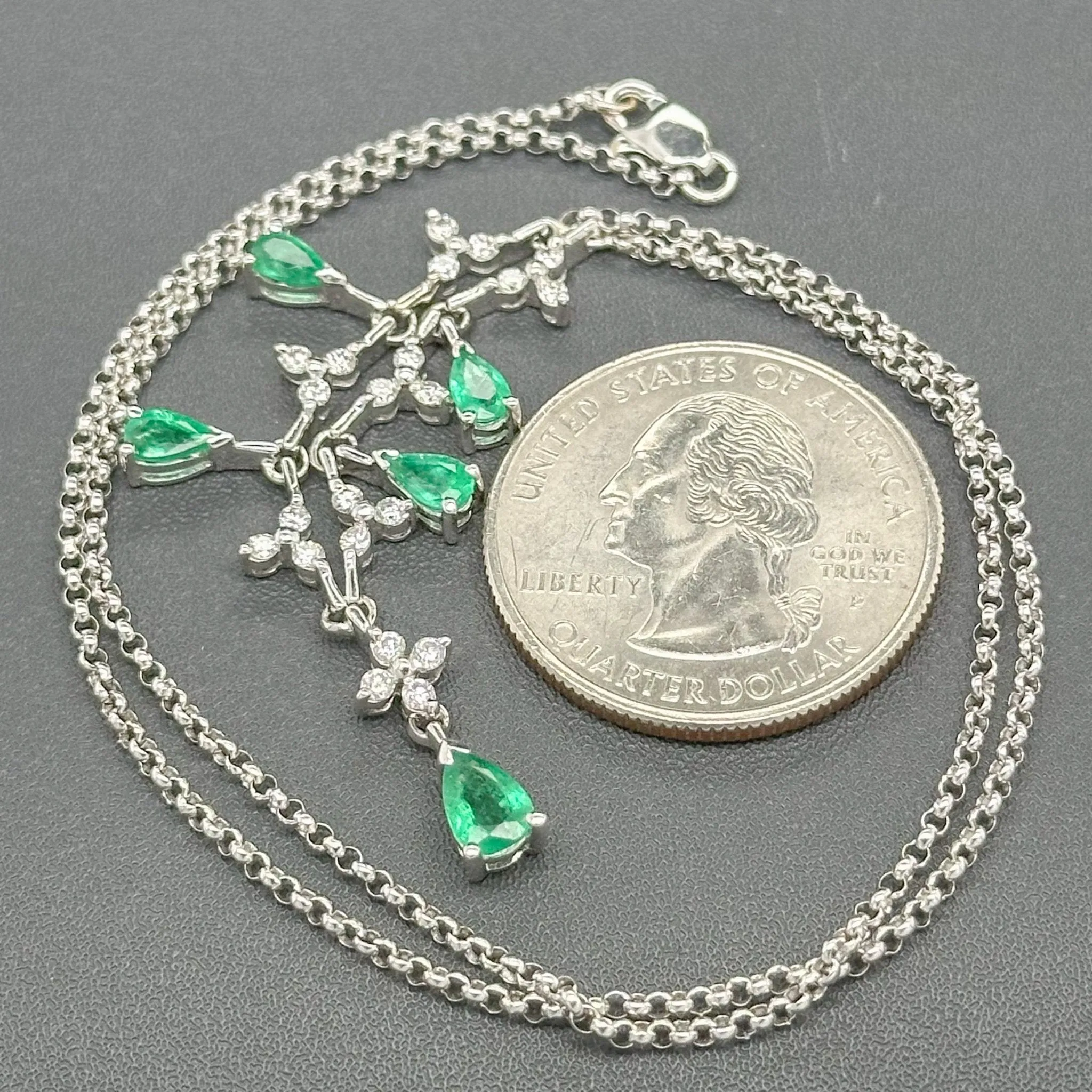 Estate 14K W Gold 1.10ctw Emerald & 0.34ctw H/SI2 Diamond Necklace