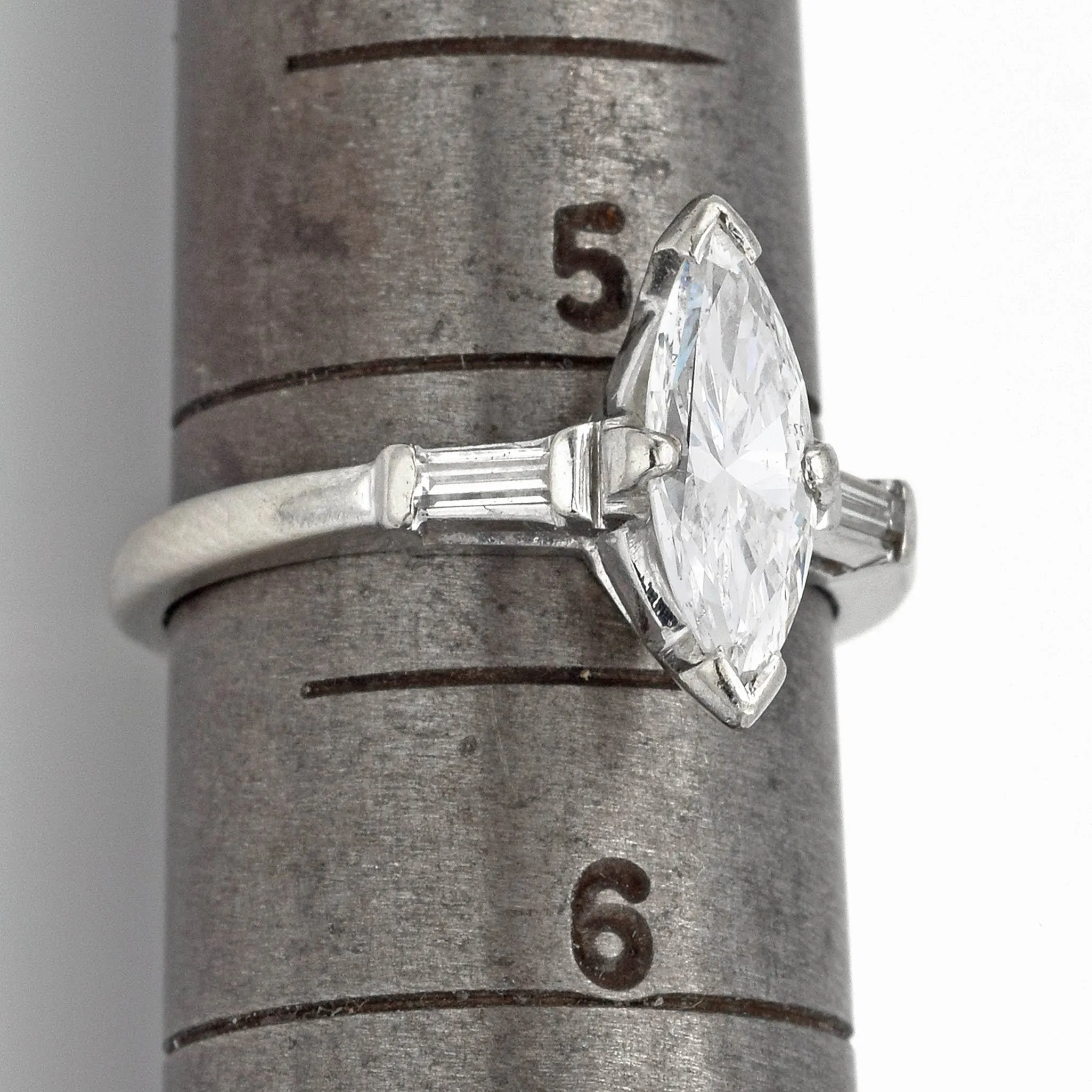 Estate 14K White Gold Marquise Diamond Band Ring