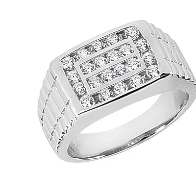 Luke Men's Diamond Wedding Ring Round Cut Beading in 14K White Gold 0.66 carat E - F Color VS Clarity By Mike Nekta NYC Size 12