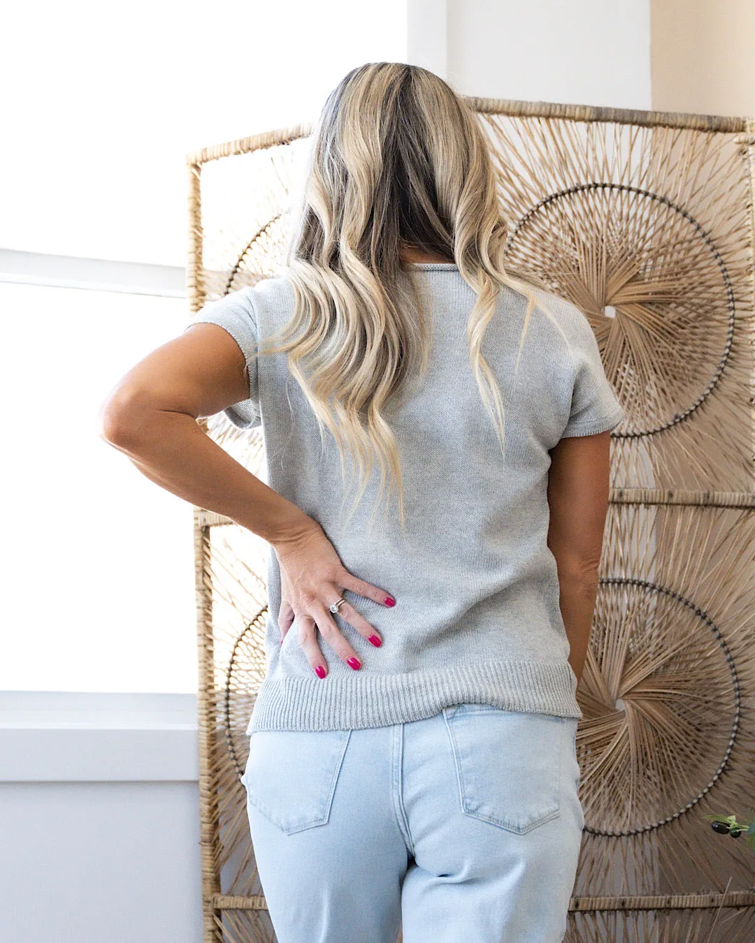 Maisey Heather Gray Short Sleeve Sweater