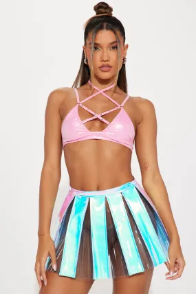 One Beat At A Time Holographic Strappy Dance Top - Pink