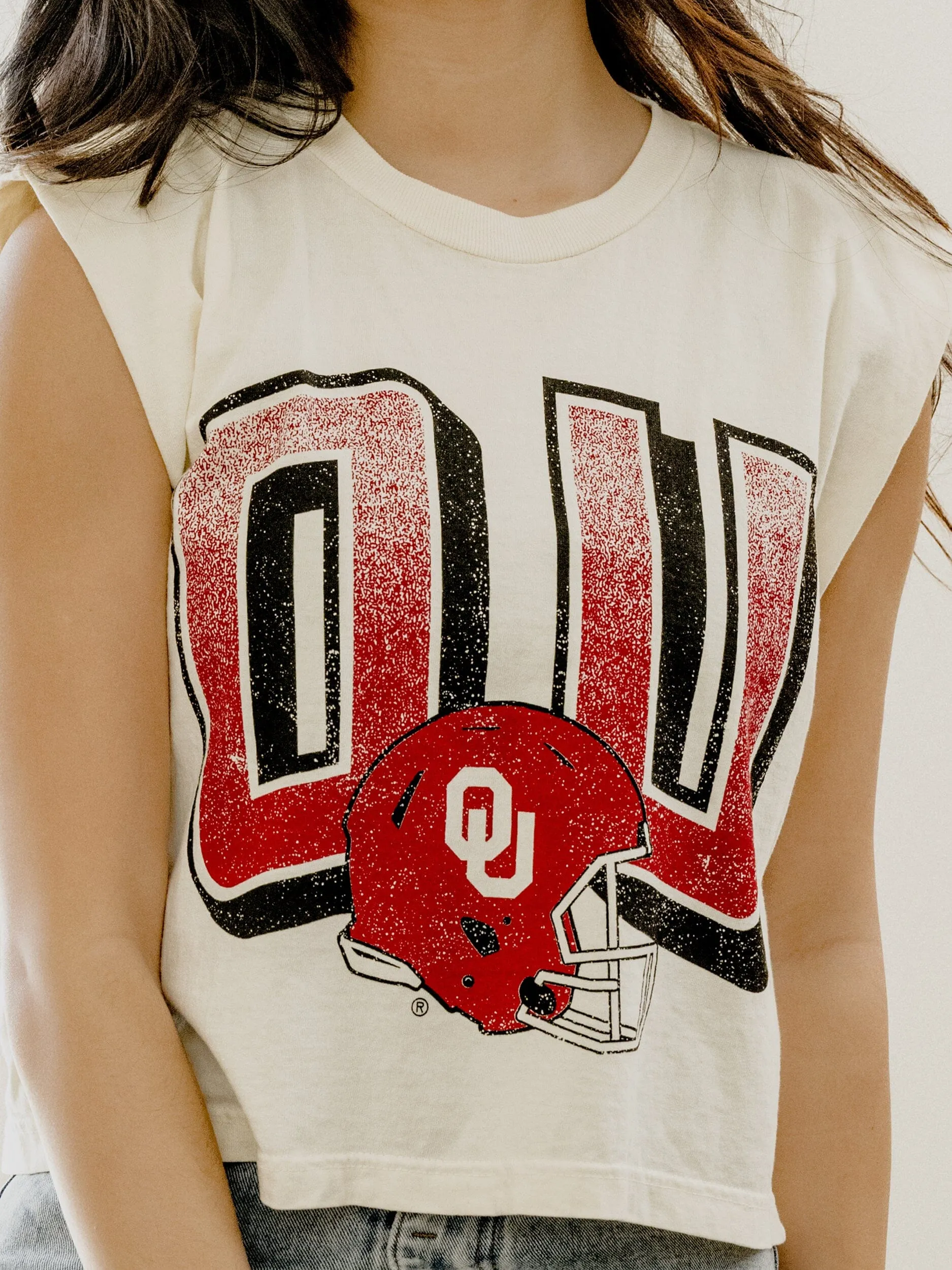 OU Sooners Helmet Fade Off White Tank