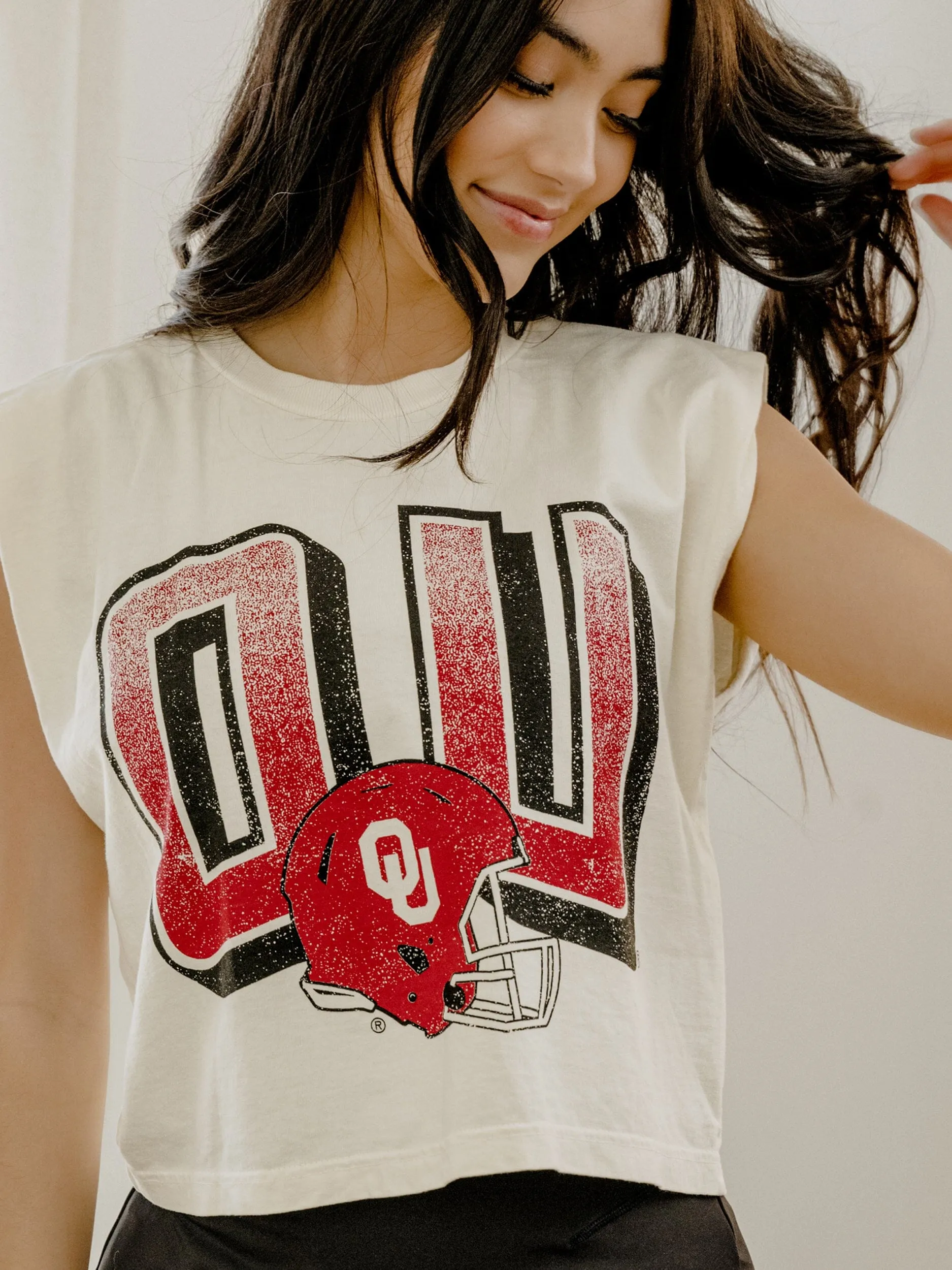 OU Sooners Helmet Fade Off White Tank