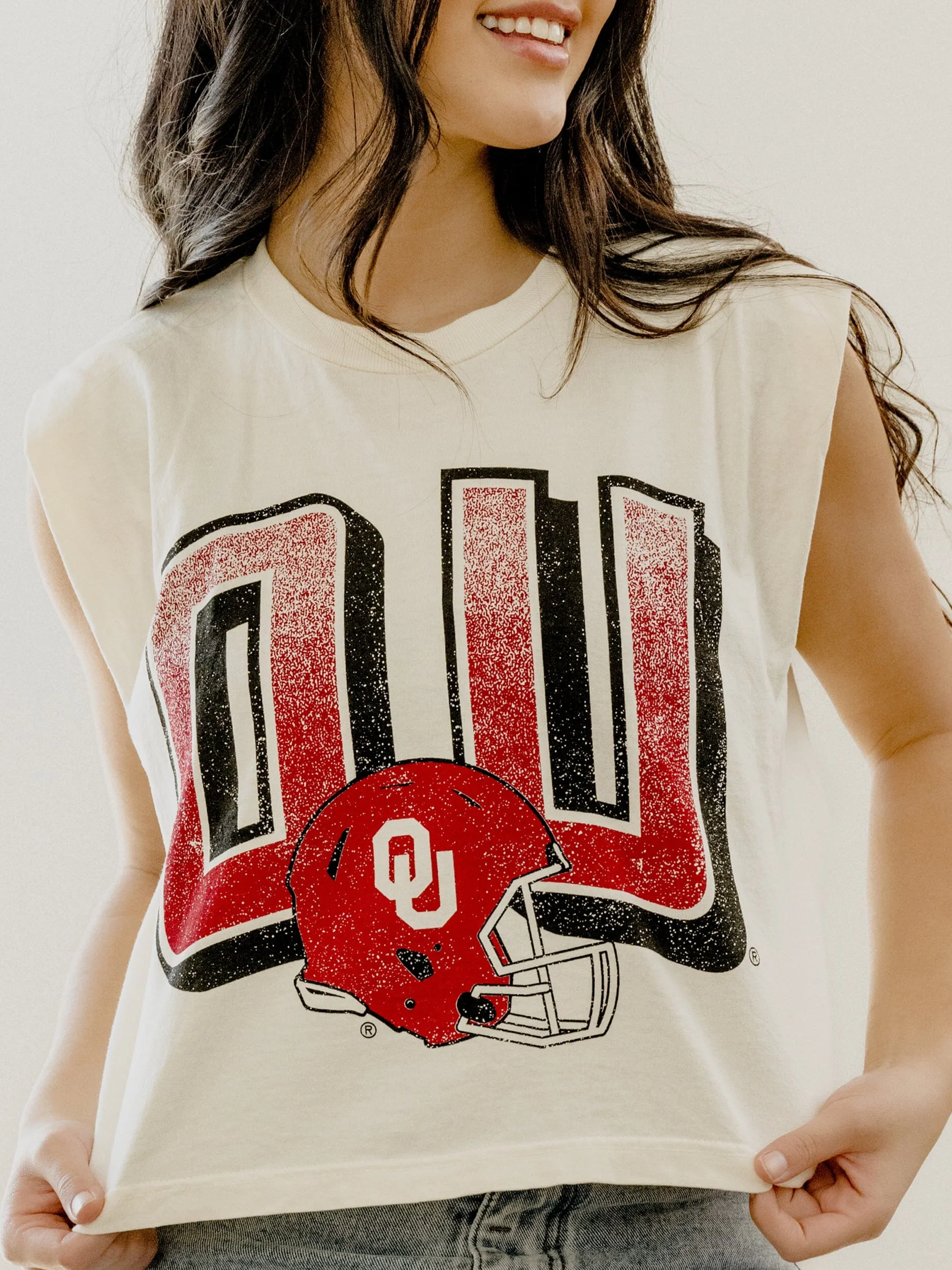 OU Sooners Helmet Fade Off White Tank