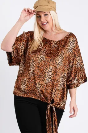 Plus Size Short Sleeve Leopard Print Woven Top