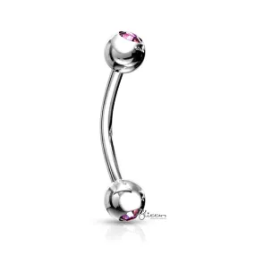 Press Fit Gem Ball On Both Side Curved Barbell - Pink