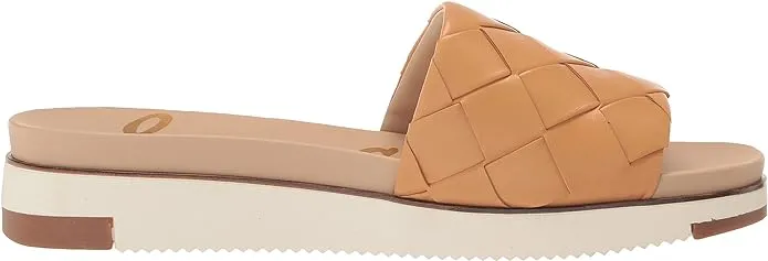 Sam Edelman Adaley Natural Sand Open Toe Slip On Leather Slides Wide Sandals