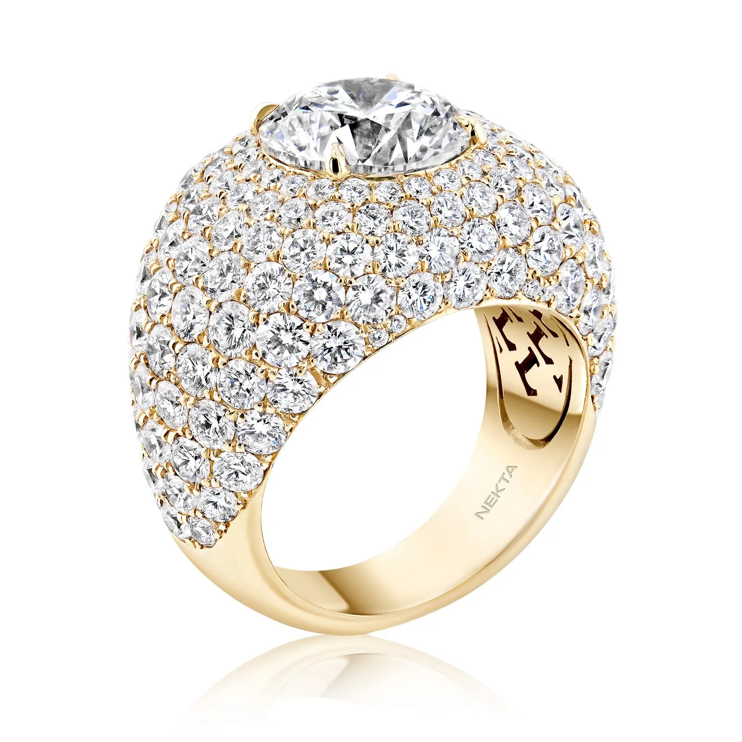 Shawn 16 Carat K VS2 Round Brilliant Diamond Chandelier Engagement Ring in 18k Yellow Gold GIA Certified For Men