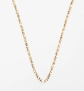 Small Curb Necklace with Single Floating Diamond