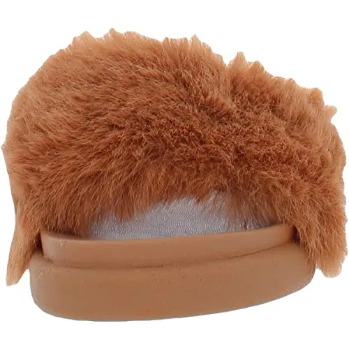 Steve Madden Womens Delphina Faux Fur Slide Slippers Tan 9.5 Medium (B,M)