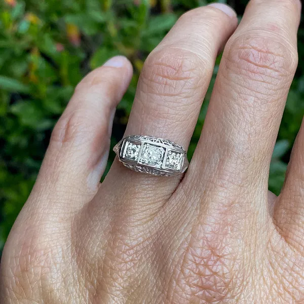 Vintage Three Diamond Filigree Ring