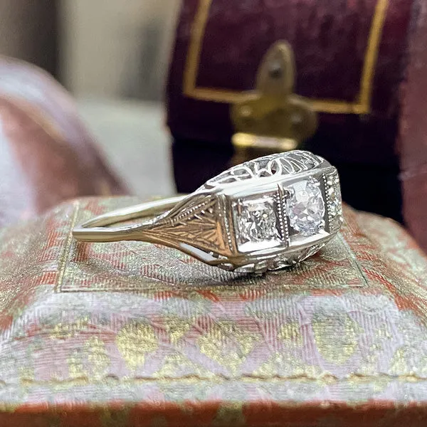 Vintage Three Diamond Filigree Ring