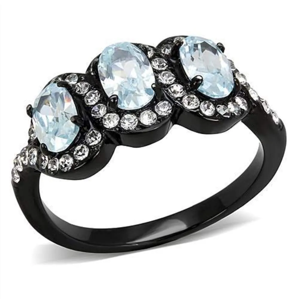 WildKlass Stainless Steel Ring IP Women AAA Grade CZ Sea Blue